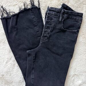 Good American Black Cropped Jeans with Frayed Hem